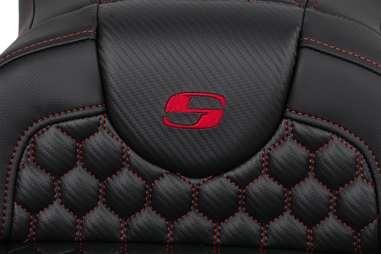 SADDLEMEN RoadSofa* Extended Reach Seat - Honeycomb with Red Stitch - Part 808-07B-19004