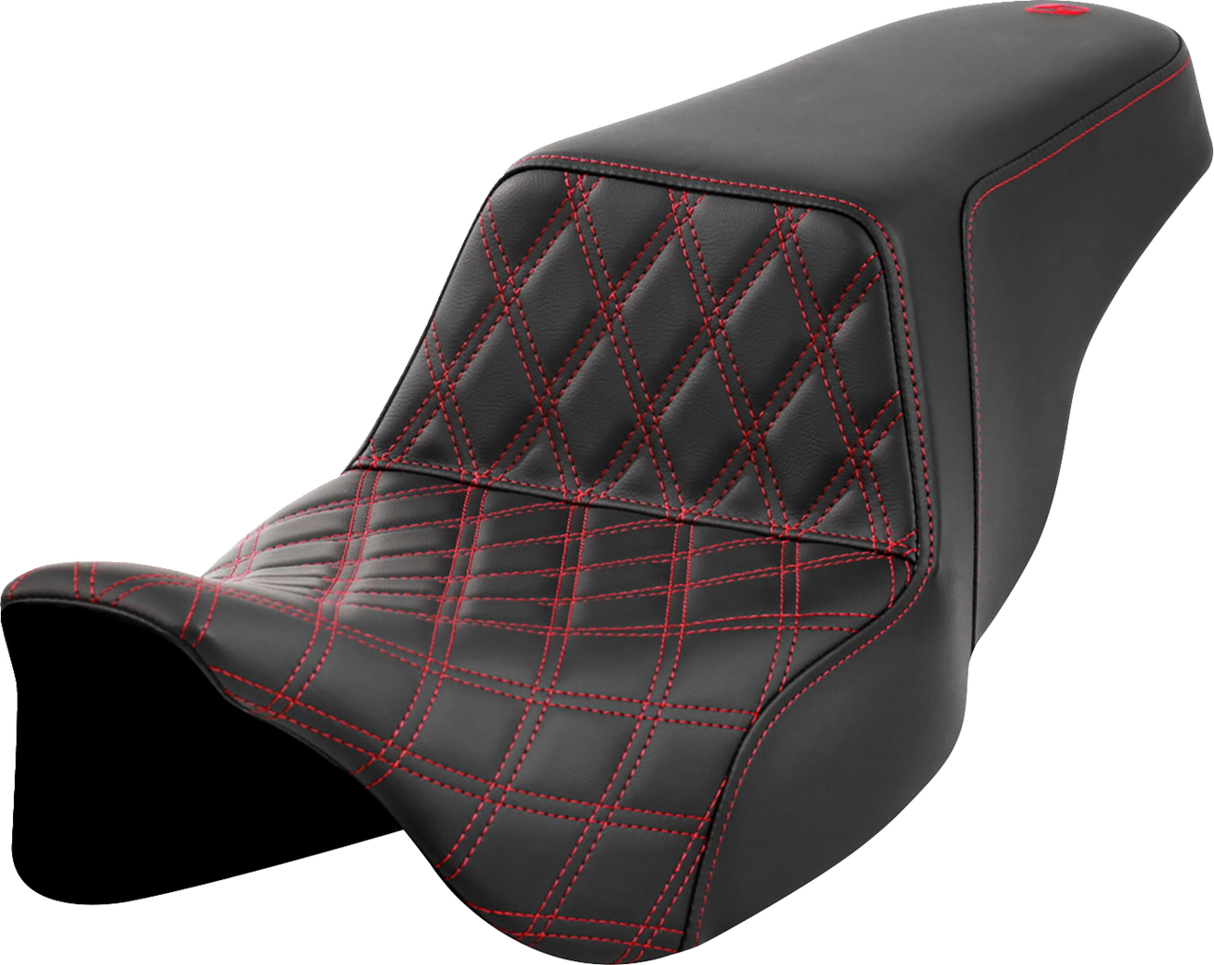 SADDLEMEN Step-Up Seat - Front Lattice Stitch - Red Stitch - FLH/FLT '08-'23 A808-07B-172RED