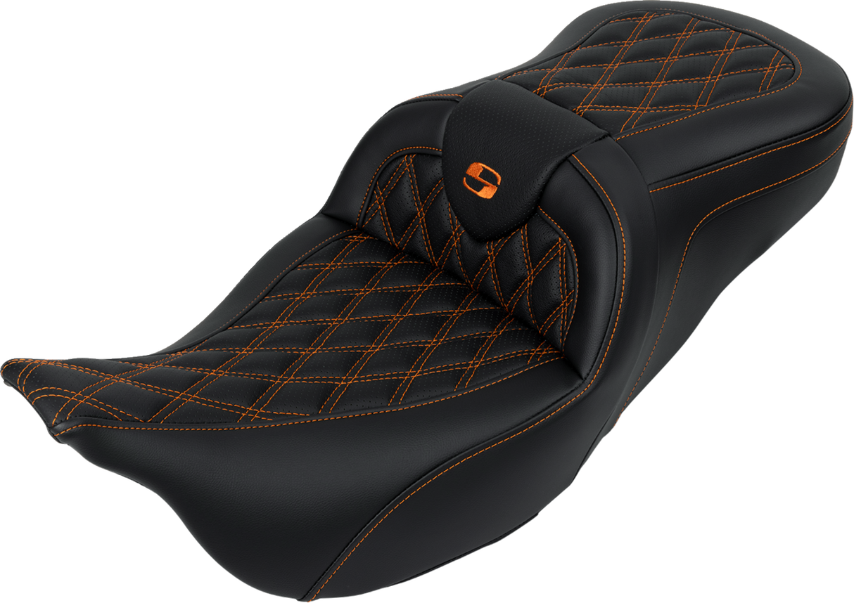 SADDLEMEN Roadsofa* Seat - with Backrest - Orange Stitch - FL '08-'23 808-07B-182B3