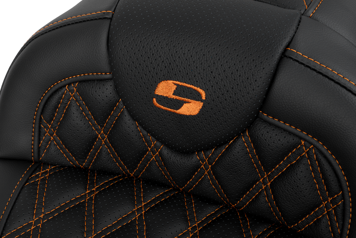 SADDLEMEN Roadsofa* Seat - with Backrest - Orange Stitch - FL '08-'23 808-07B-182B3