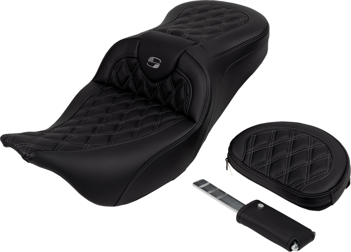 SADDLEMEN Roadsofa* Seat - with Backrest - Dark Gray Stitch - FL '08-'23 808-07B-182B2