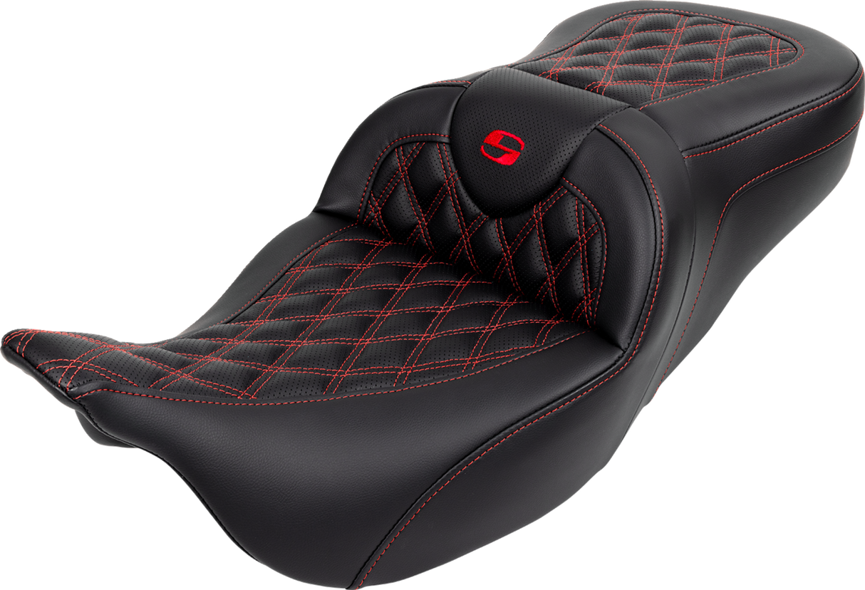 SADDLEMEN Roadsofa* Seat - with Backrest - Red Stitch - FL '08-'23 808-07B-182B4