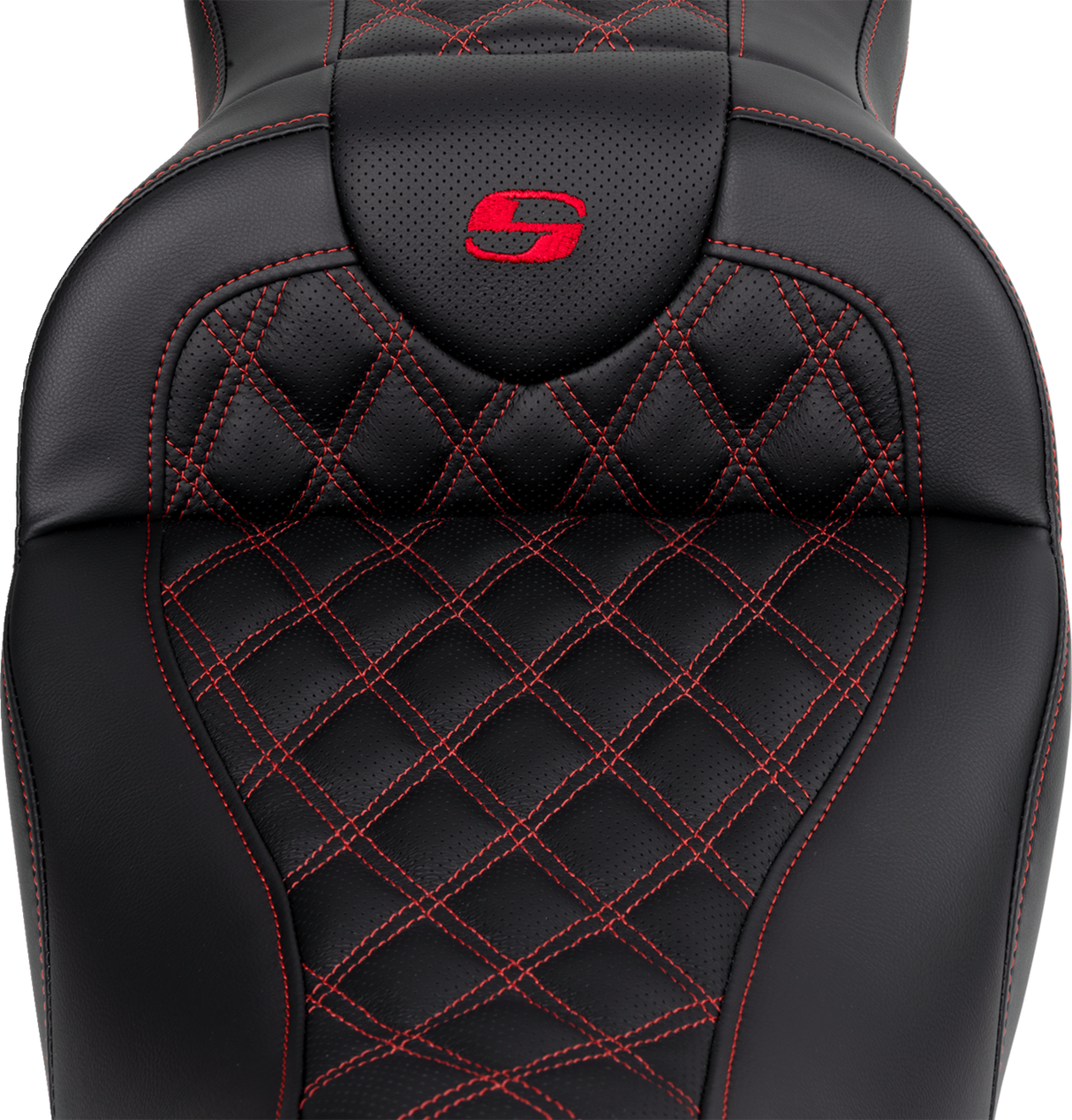 SADDLEMEN Roadsofa* Seat - with Backrest - Red Stitch - FL '08-'23 808-07B-182B4