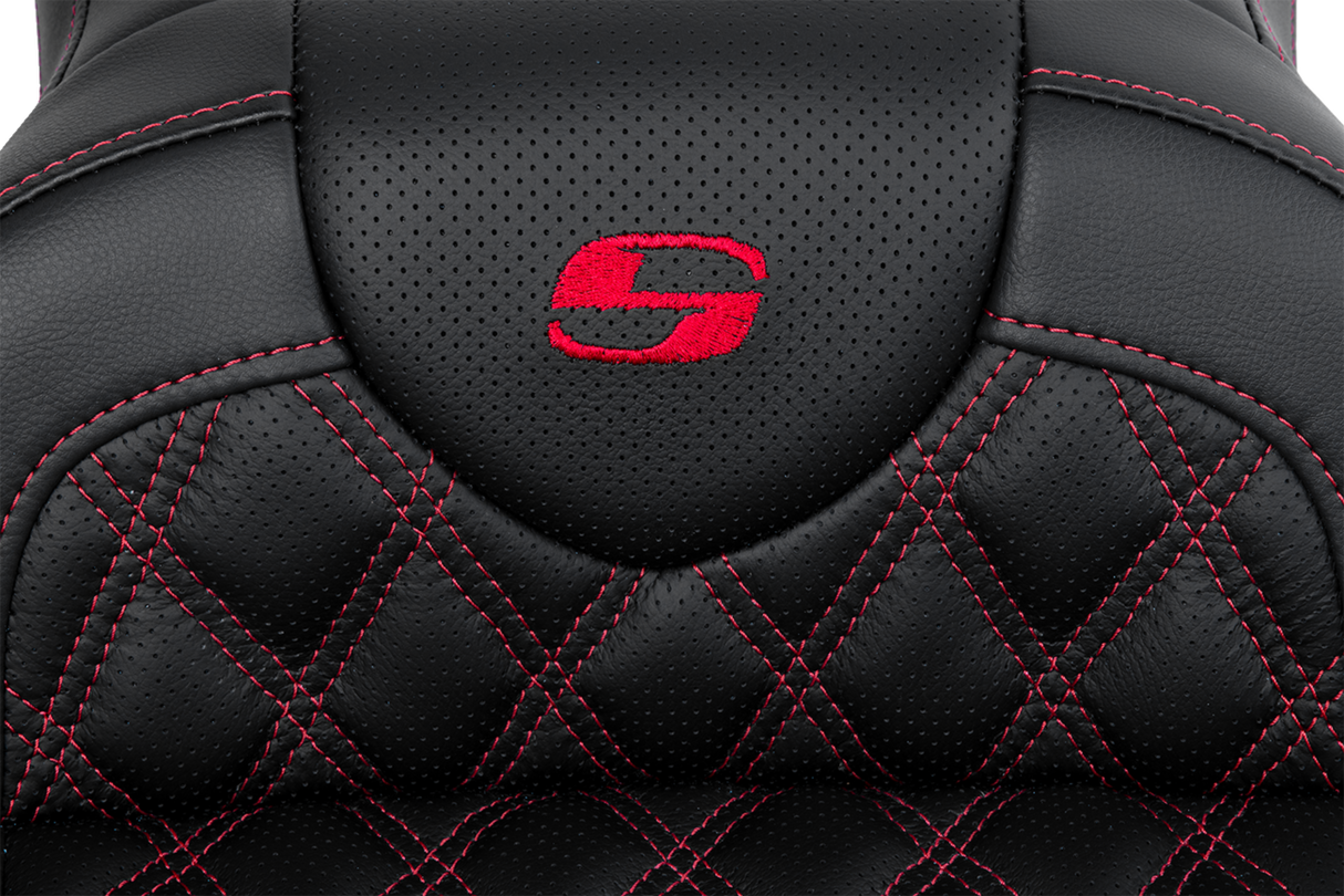 SADDLEMEN Roadsofa* Seat - with Backrest - Red Stitch - FL '08-'23 808-07B-182B4