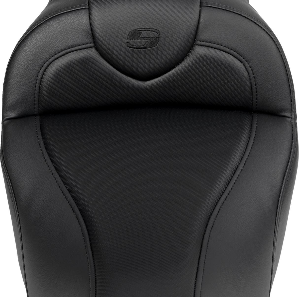 SADDLEMEN Roadsofa* Seat - with Backrest - Carbon Fiber - Black Stitch - FL '08-'19 808-07B-185B0