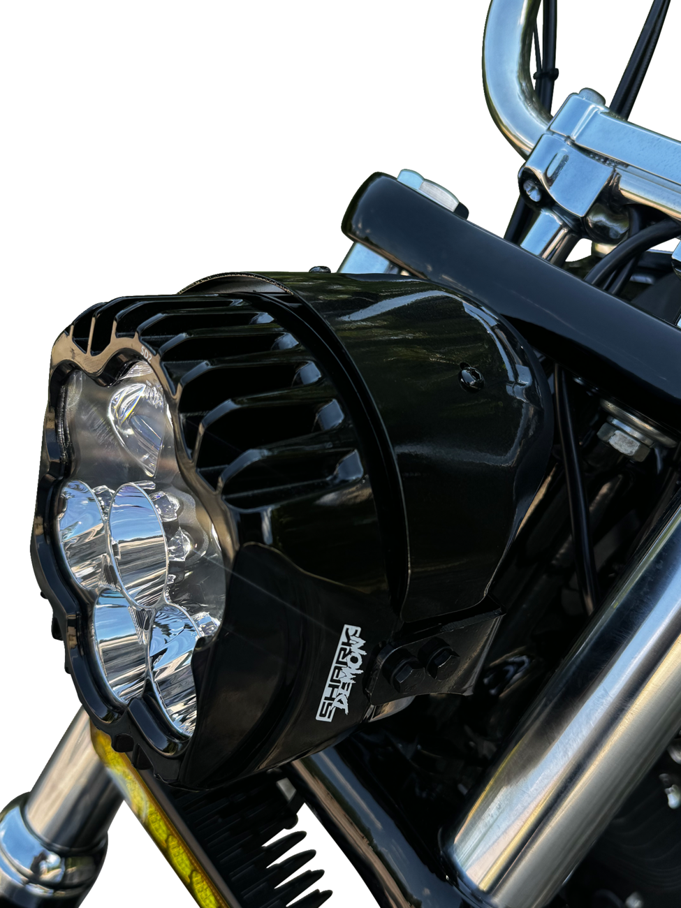 CUSTOM DYNAMICS LED Headlight - Shark Demon? - Pedestal Mount SD2-PM-W