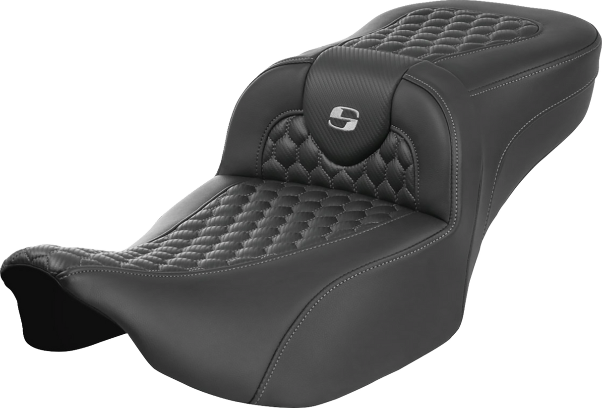 SADDLEMEN Roadsofa* Extended Reach Seat - without Backrest - Honeycomb - Silver Stitch - FLTR/FLHX '23-'24 823-07-19005