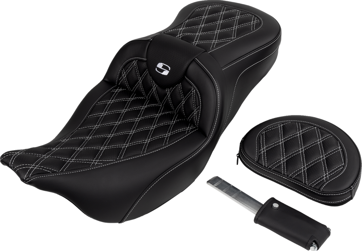 SADDLEMEN Roadsofa* Seat - with Backrest - White Stitch - FL '08-'23 808-07B-182B6