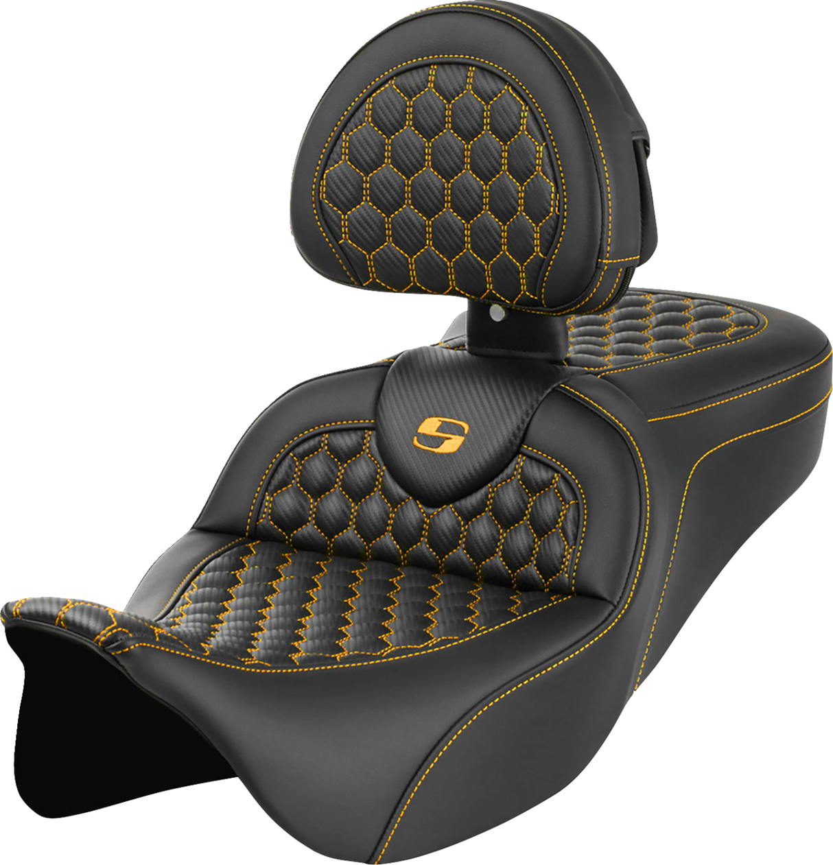 SADDLEMEN RoadSofa* Seat - Honeycomb with Gold Stitch - Backrest for FLH/FLT '08-'23 - Part 808-07B-189B7