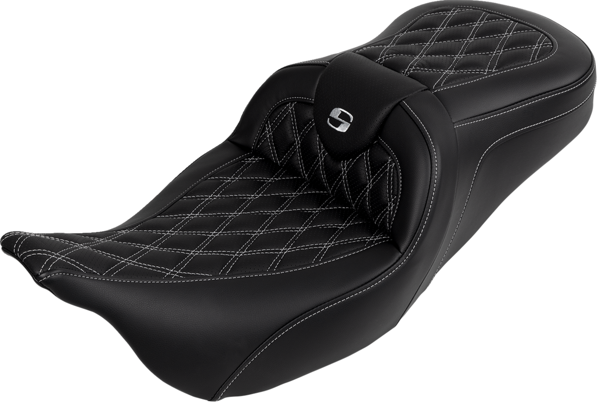 SADDLEMEN Roadsofa* Seat - with Backrest - Silver Stitch - FL '08-'23 808-07B-182B5