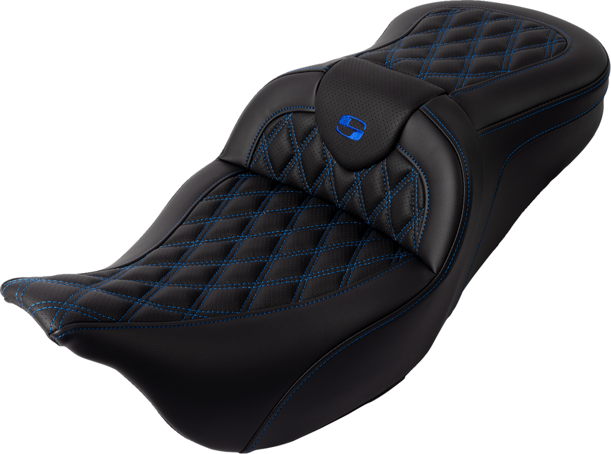 SADDLEMEN Roadsofa* Seat - with Backrest - Blue Stitch - FL '08-'23 808-07B-182B1