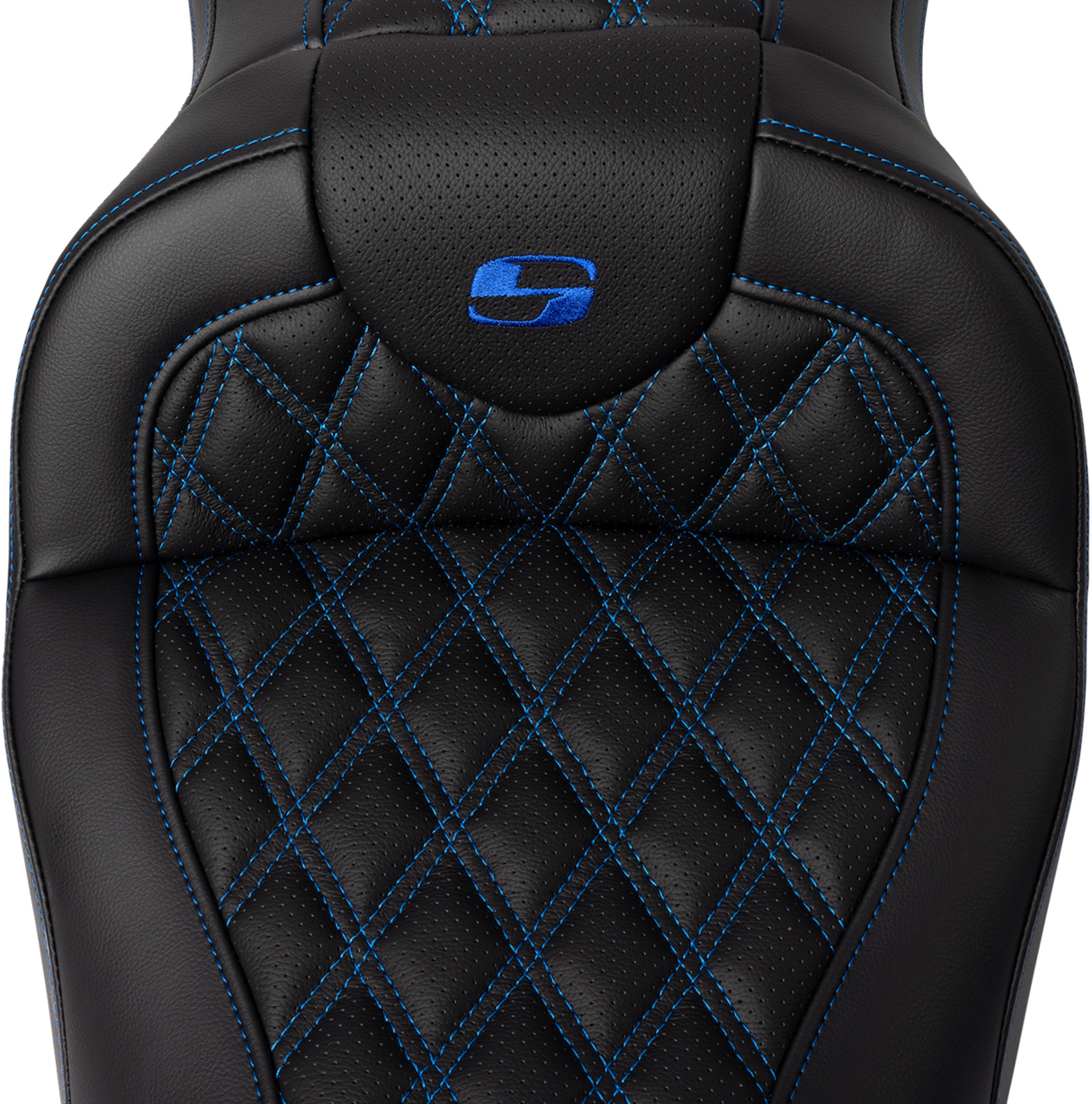 SADDLEMEN Roadsofa* Seat - with Backrest - Blue Stitch - FL '08-'23 808-07B-182B1