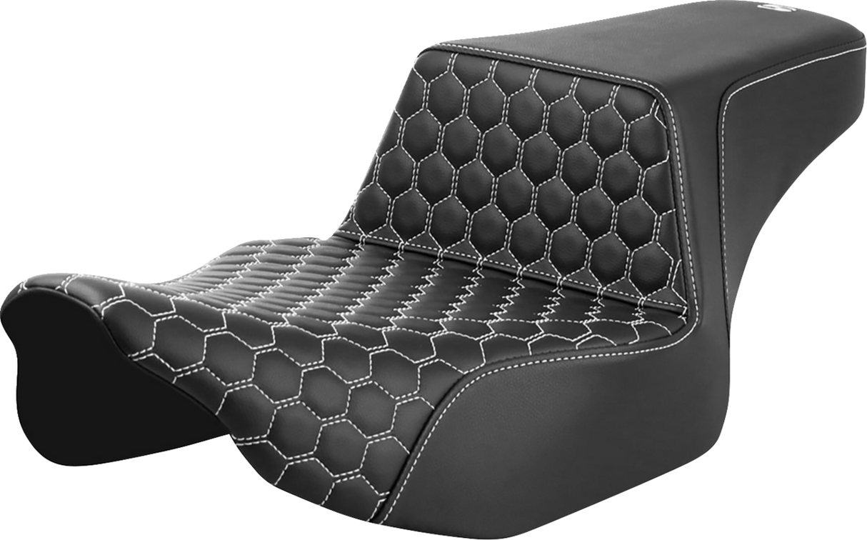 SADDLEMEN Step-Up Seat - Extended Reach - Front Honeycomb - White Stitch - FL '23-'24 823-07-17806