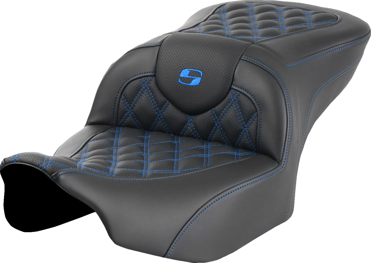 SADDLEMEN Roadsofa* Seat - without Backrest - Blue Lattice Stitch - FLTR/FLHX '23-'24 823-07-18201