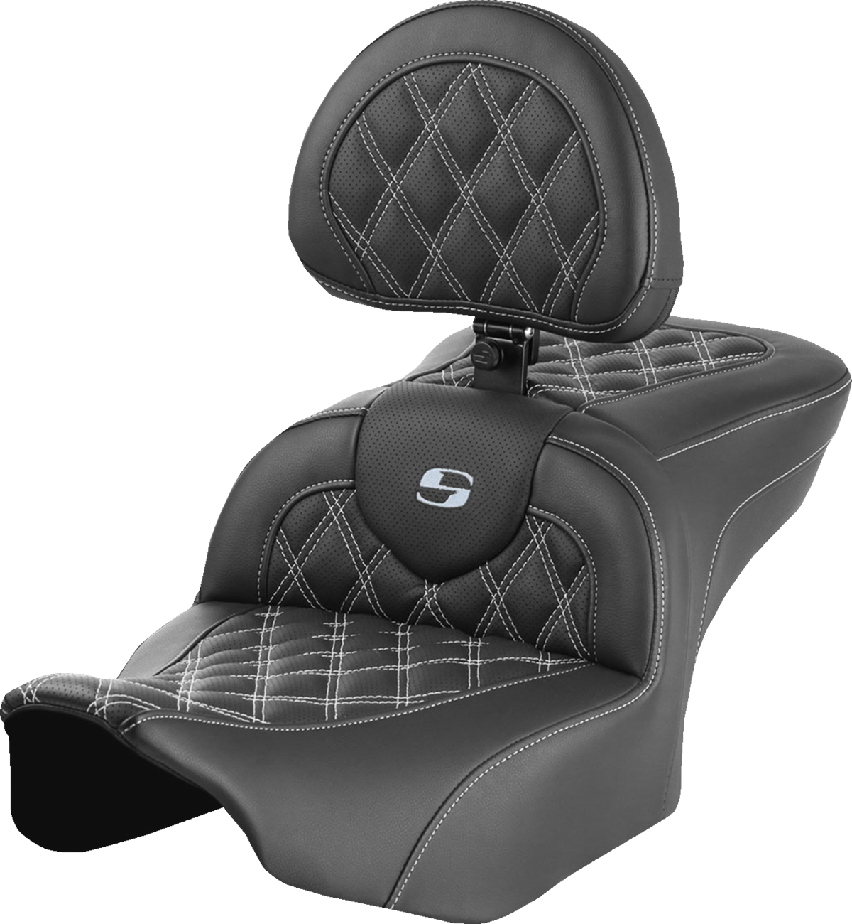 SADDLEMEN RoadSofa* Seat - with Backrest - Lattice Stitch - Silver Stitch - FLTR/FLHX '23-'24 823-07-182B5