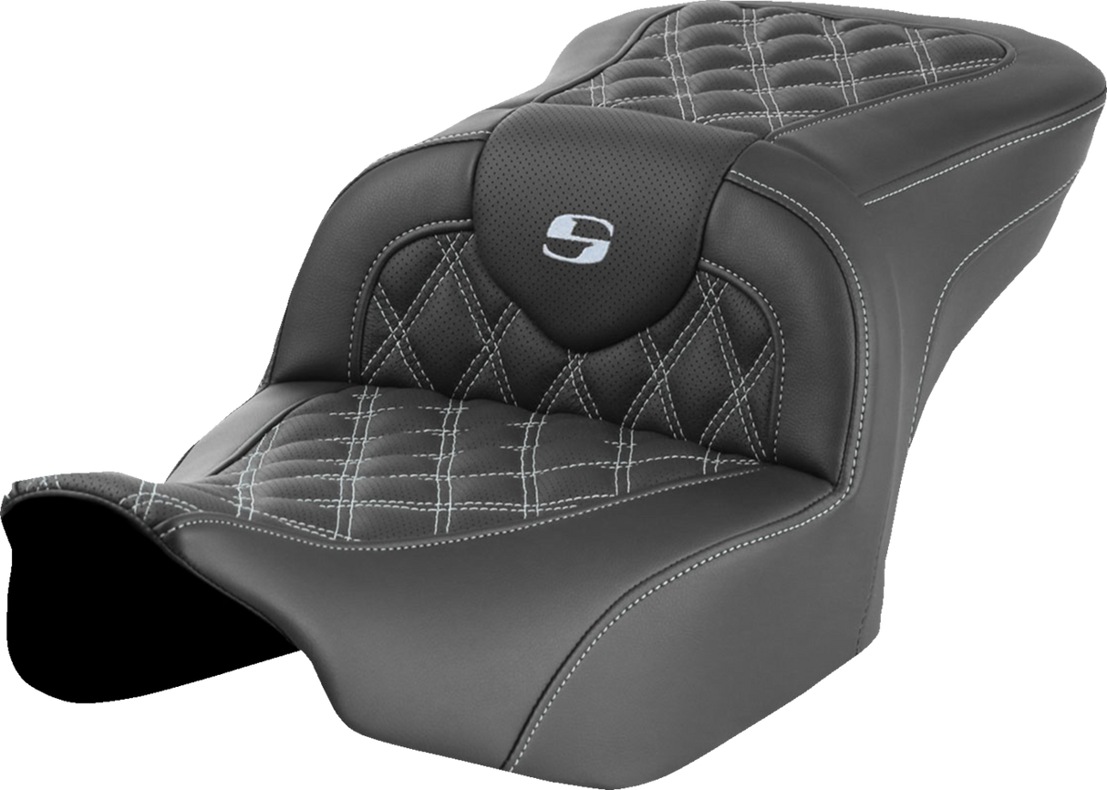 SADDLEMEN RoadSofa* Seat - without Backrest - Lattice Stitch - Silver Stitch - FLTR/FLHX '23-'24 823-07-18205