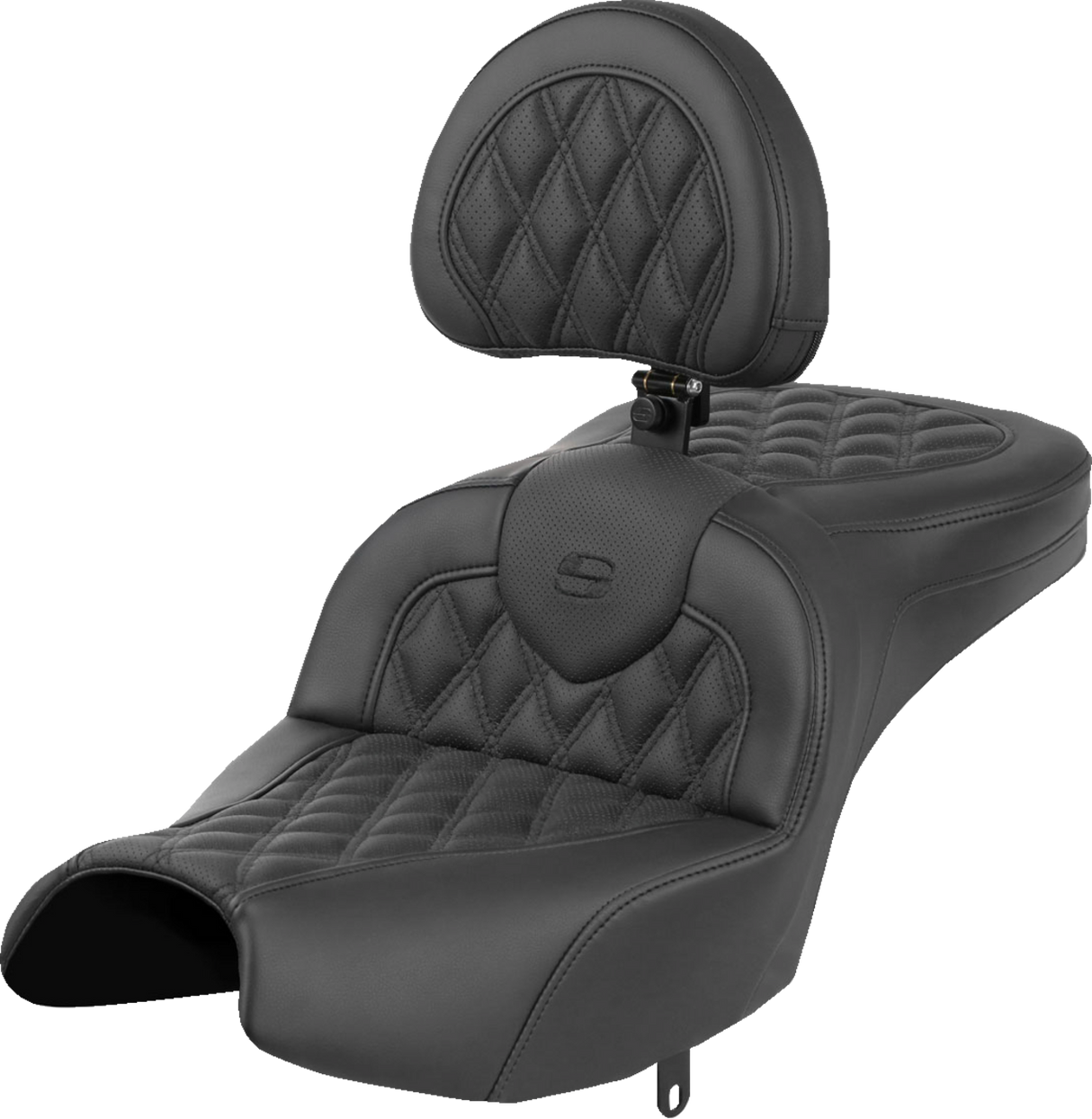 SADDLEMEN Roadsofa* Seat - With Backrest - Black - Lattice Stitch - Indian Pursuit '22-'24 I22-02-182BR