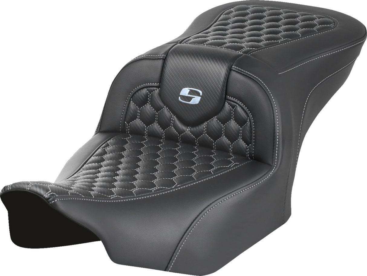 SADDLEMEN Roadsofa* Seat - without Backrest - Honeycomb - Silver Stitch - FLTR/FLHX '23-'24 823-07-18905