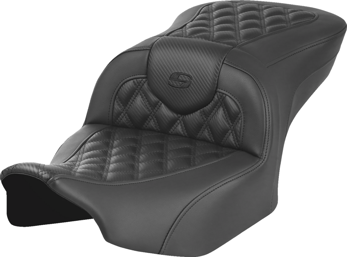 SADDLEMEN RoadSofa* Seat - without Backrest - Carbon Fiber - Lattice Stitch - FLTR/FLHX '23-'24 823-07-20600
