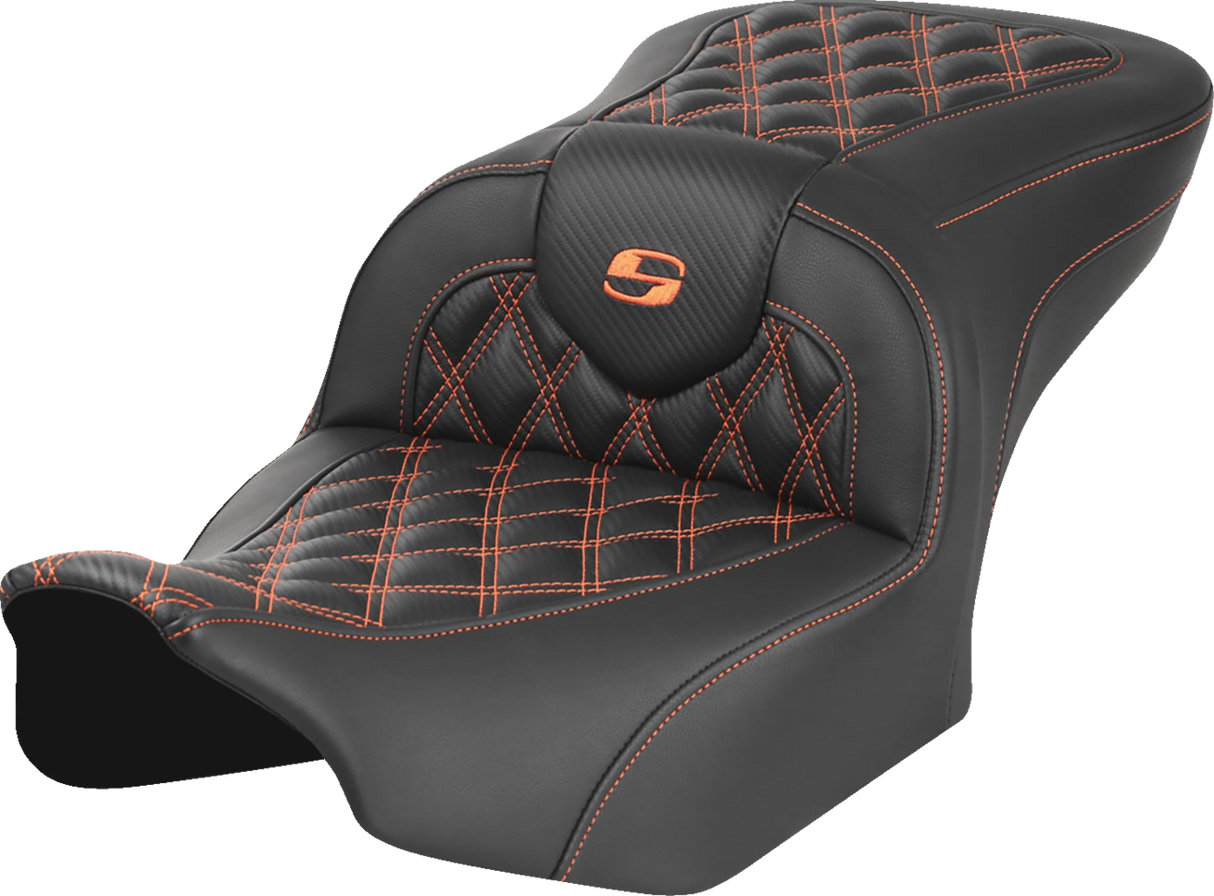 SADDLEMEN RoadSofa* Seat - without Backrest - Carbon Fiber - Orange Stitch - FL/FX '23-'24 823-07-20603