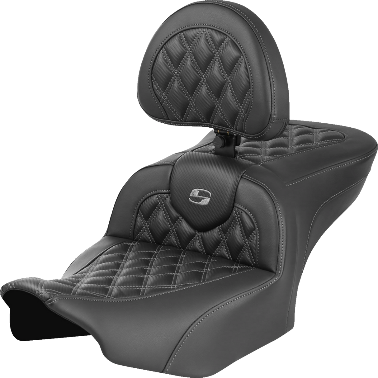 SADDLEMEN RoadSofa* Seat - with Backrest - Carbon Fiber - Lattice Stitch - Gray Stitch - FLTR/FLHX '23-'24 823-07-206B2