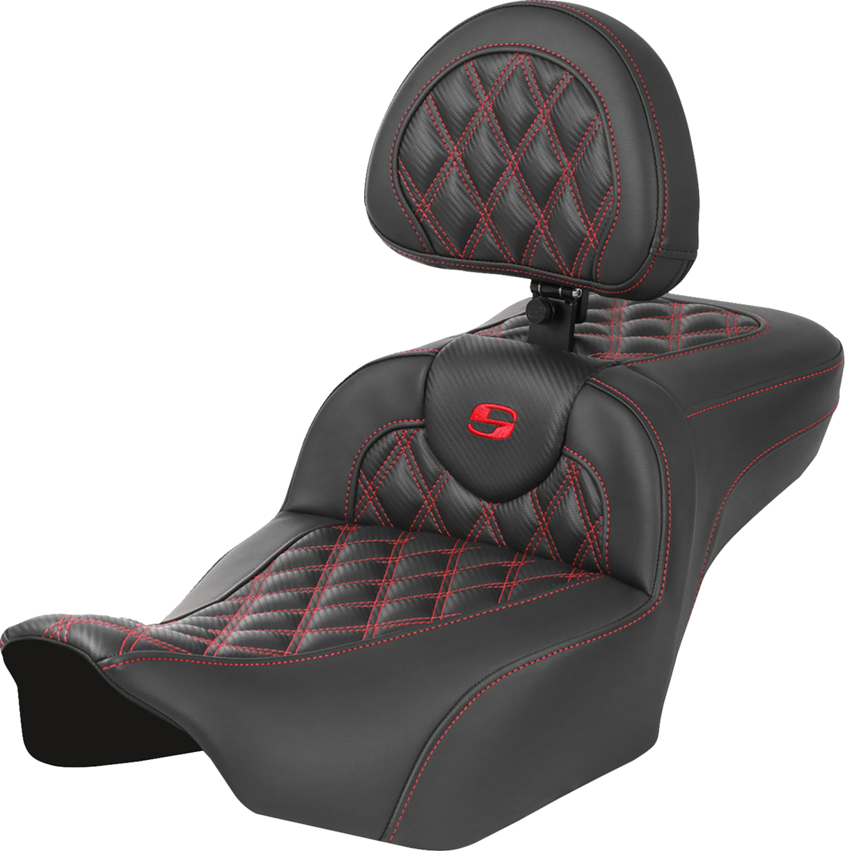 SADDLEMEN Roadsofa* Extended Reach Seat - with Backrest - Lattice Stitch - Red Stitch - FLTR/FLHX '23-'24 823-07-207B4