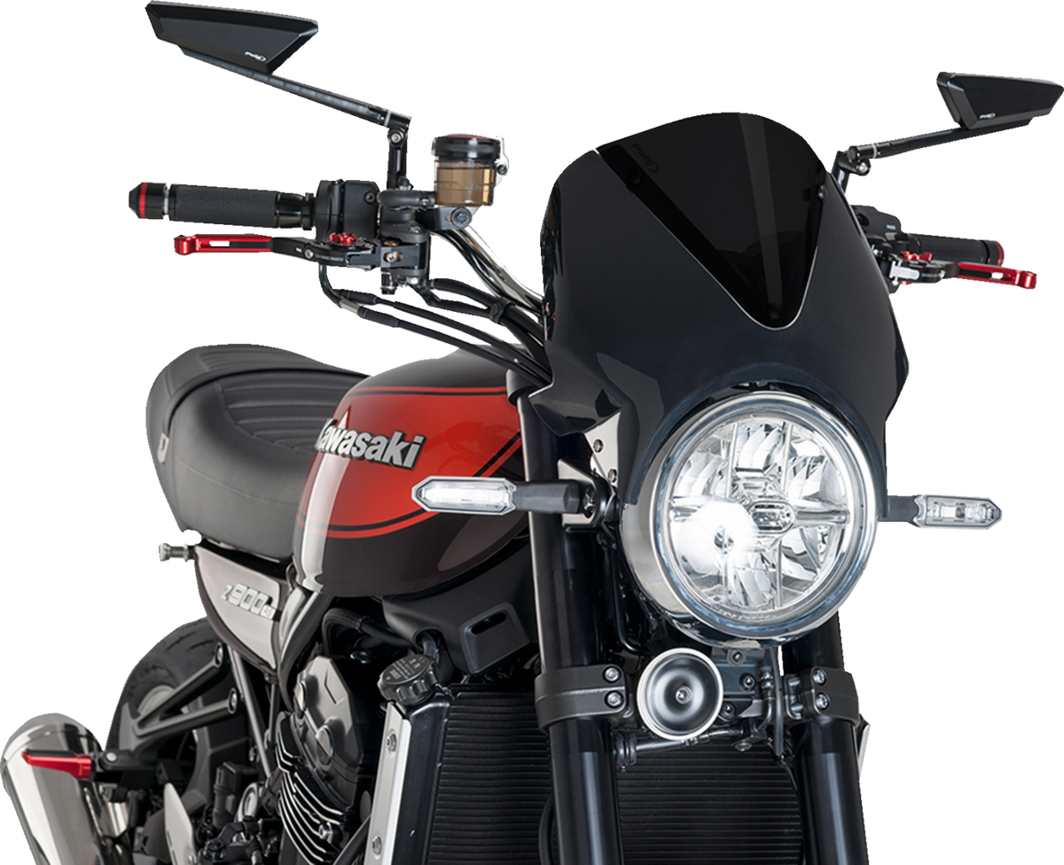 Puig Hi-Tech Parts 024NF Windscreen - 13" - Black/Dark Smoke - Z900RS/SE | Street