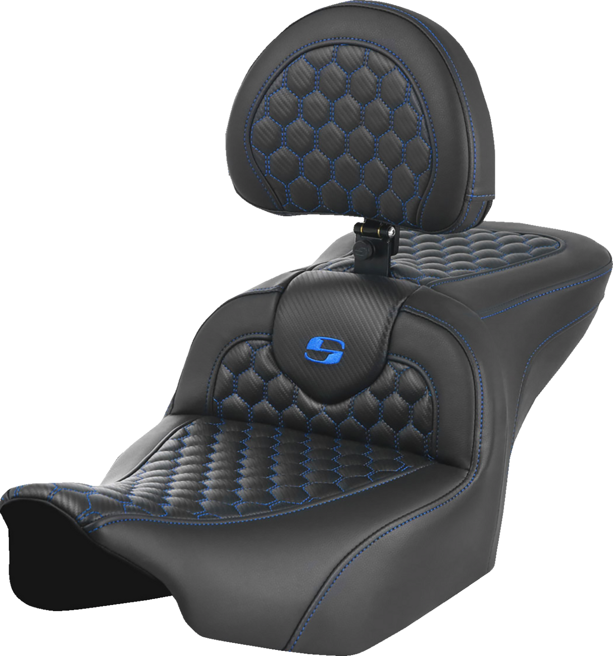 SADDLEMEN Roadsofa* Seat - with Backrest - Honeycomb - Blue Stitch - FLTR/FLHX '23-'24 823-07-189B1