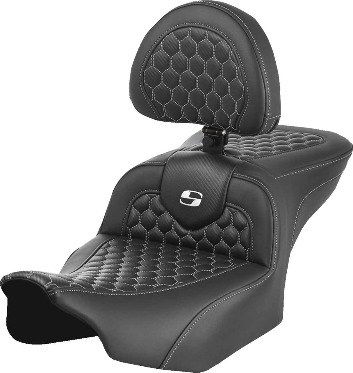 SADDLEMEN Roadsofa* Seat - with Backrest - Honeycomb - White Stitch - FLTR/FLHX '23-'24 823-07-189B6