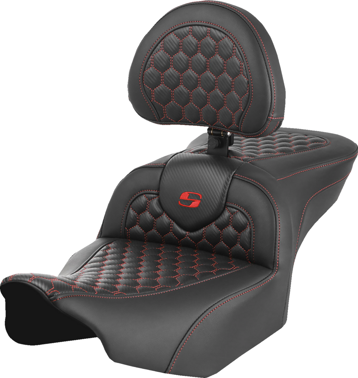SADDLEMEN Roadsofa* Seat - with Backrest - Honeycomb - Red Stitch - FLTR/FLHX '23-'24 823-07-189B4