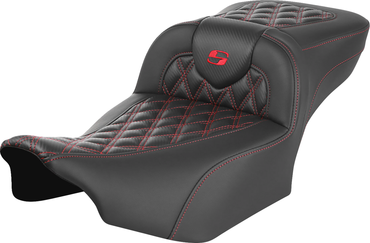 SADDLEMEN Roadsofa* Extended Reach Seat - without Backrest - Lattice Stitch - Red Stitch - FLTR/FLHX '23-'24 823-07-20704