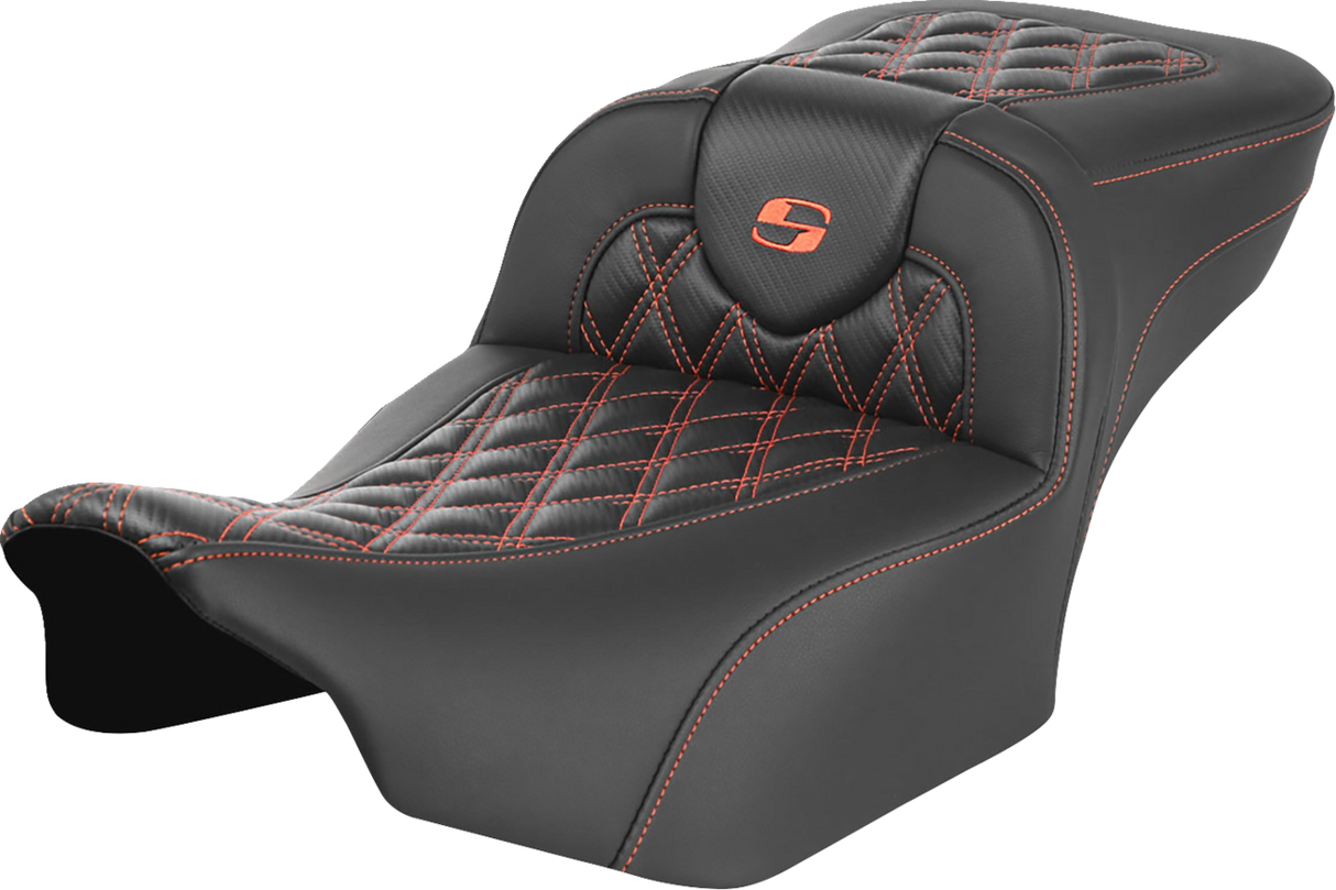 SADDLEMEN Roadsofa* Extended Reach Seat - without Backrest - Lattice Stitch - Orange Stitch - FL/FX '23-'24 823-07-20703
