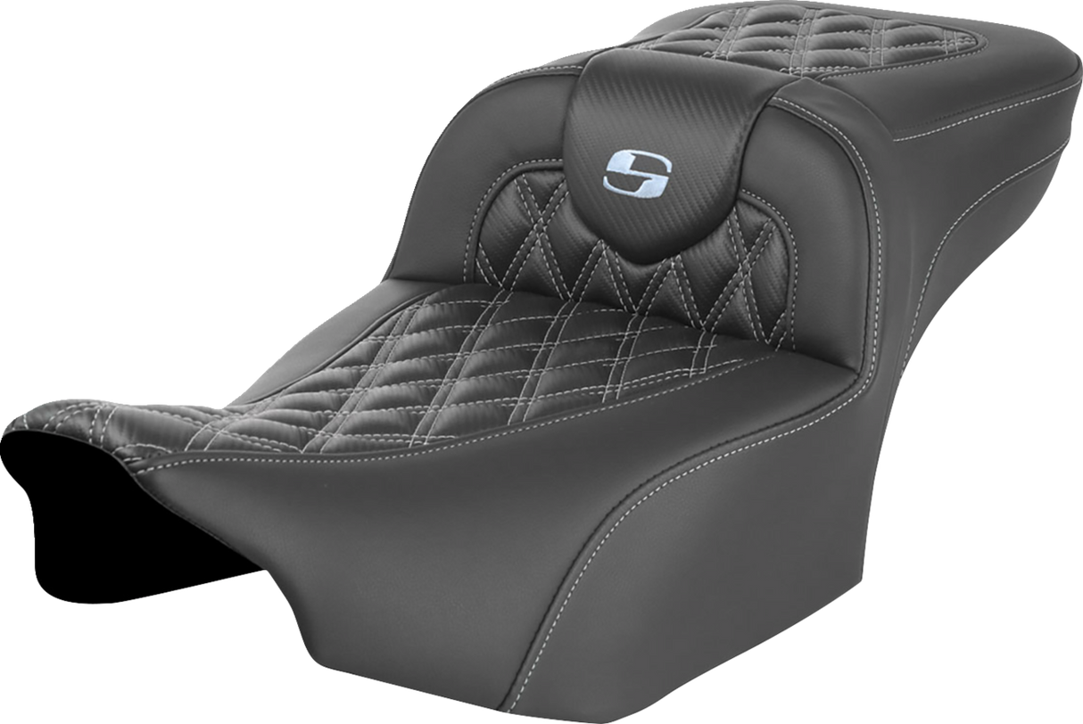 SADDLEMEN Roadsofa* Extended Reach Seat - without Backrest - Lattice Stitch - Silver Stitch - FL/FX '23-'24 823-07-20705