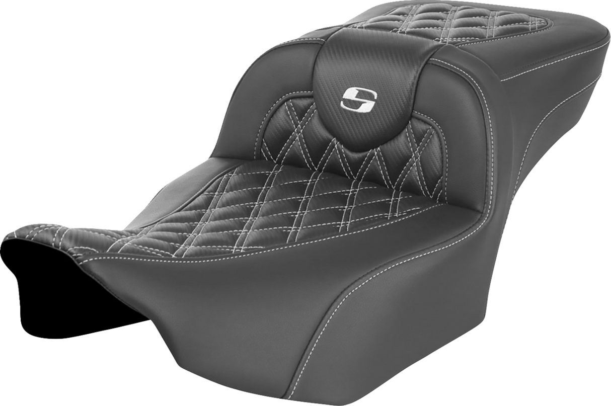 SADDLEMEN Roadsofa* Extended Reach Seat - without Backrest - Lattice Stitch - White Stitch - FLTR/FLHX '23-'24 823-07-20706
