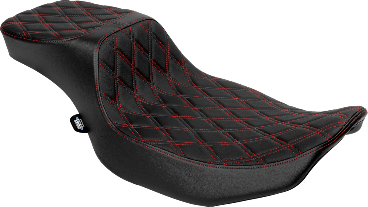 DRAG SPECIALTIES Predator III 2-Up Seat - Extended Reach - Vinyl - Red Double Diamond Stitch - FLHX/FLTR '23-'24 4691D