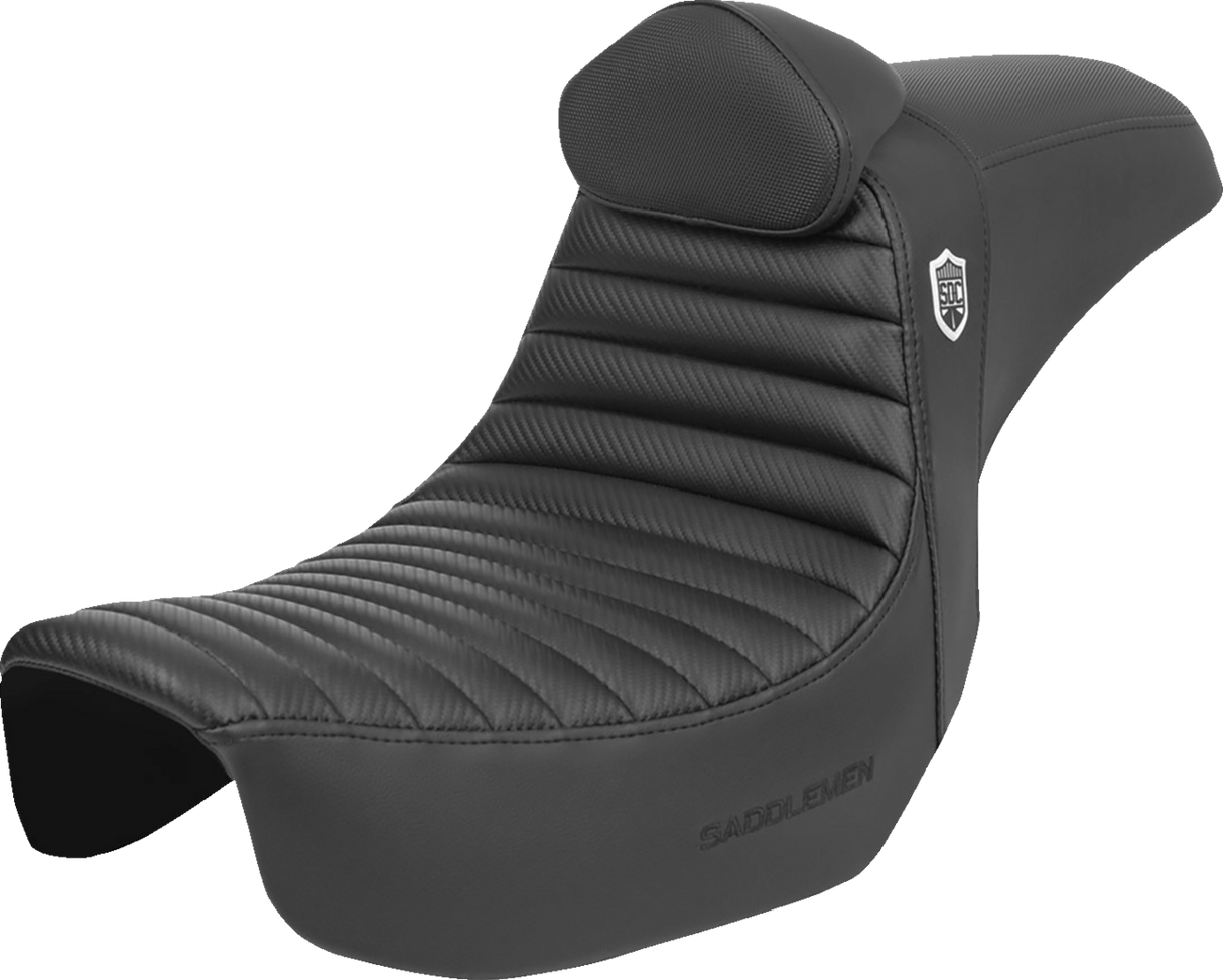 SADDLEMEN Pro Series SDC Performance Seat with Backrest - Tuck-n-Roll/Carbon Fiber - Dyna '06-'17 SC80604TB