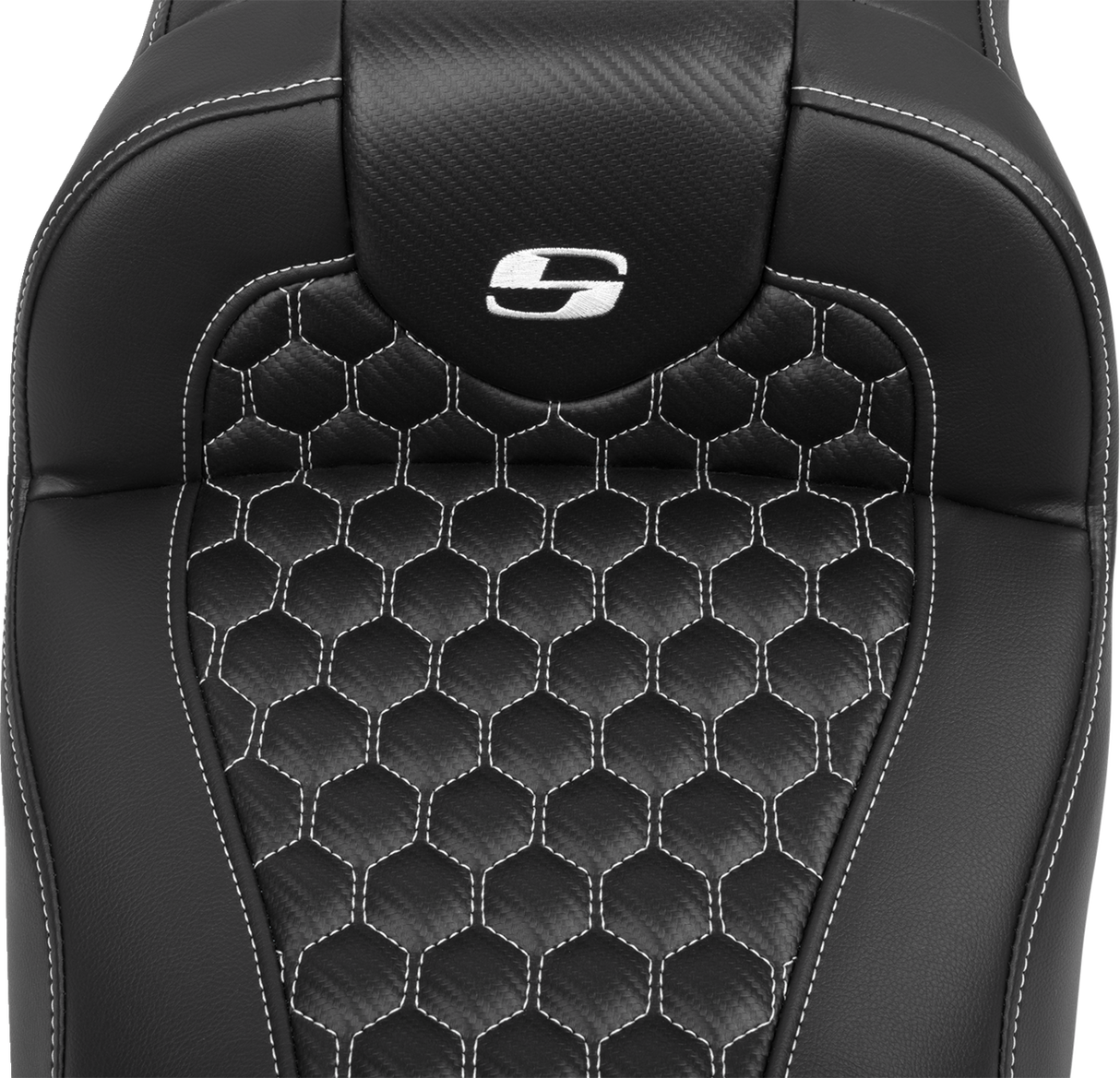 SADDLEMEN Roadsofa* Extended Reach Seat - with Backrest - Honeycomb - White Stitch - FLTR/FLHX '23-'24 823-07-190B6