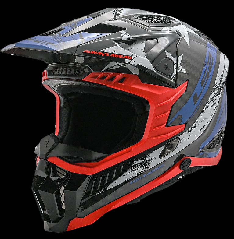 LS2 - X Force Carbon Motocross Helmet - Gloss Red/White/Blue