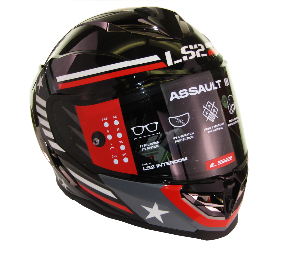 LS2 Assault III Full Face Helmet | Zone | Gloss Black/Gray/Red | XS–3XL | 818-1241