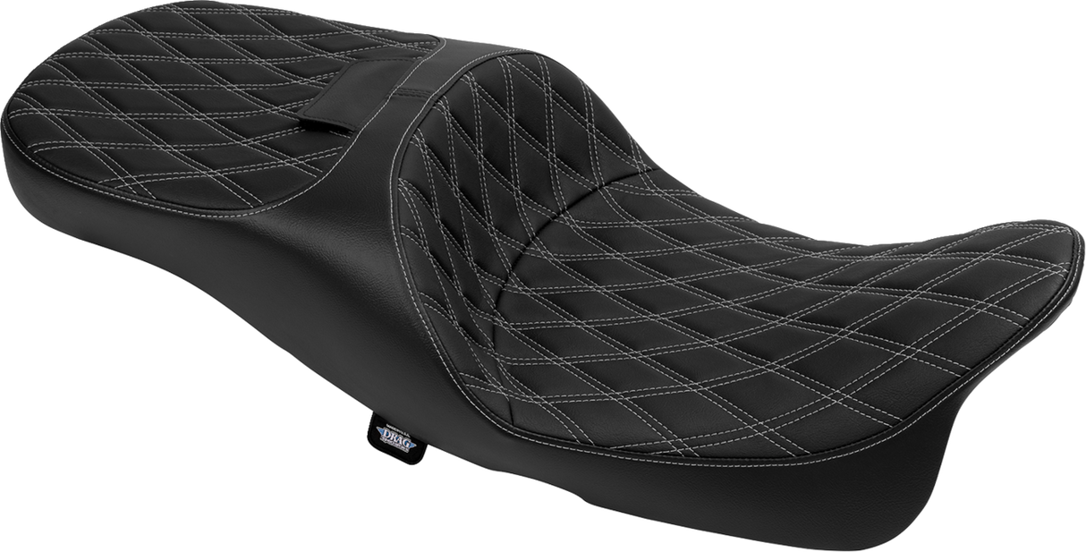 DRAG SPECIALTIES SEATS Extended Reach Freedom Seat - Vinyl - Double Diamond - Silver Stitch - FLT/FLH '09-'24 4696C