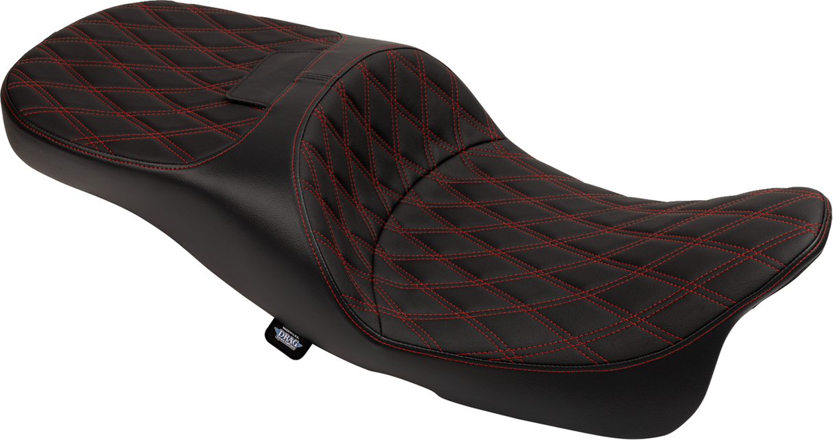 DRAG SPECIALTIES SEATS Extended Reach Freedom Seat - Vinyl - Double Diamond - Red Stitch - FLT/FLH '09-'24 4696D