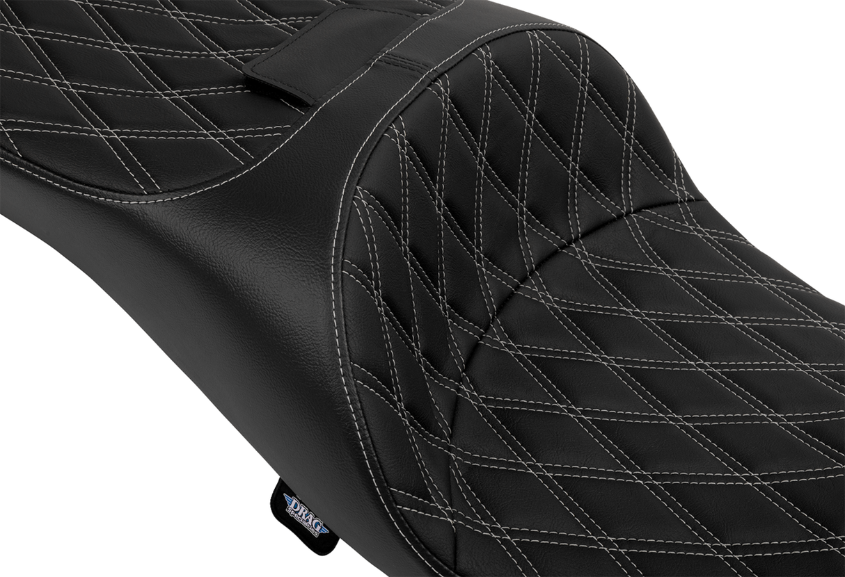 DRAG SPECIALTIES SEATS Extended Reach Freedom Seat - Vinyl - Double Diamond - Silver Stitch - FLT/FLH '09-'24 4696C