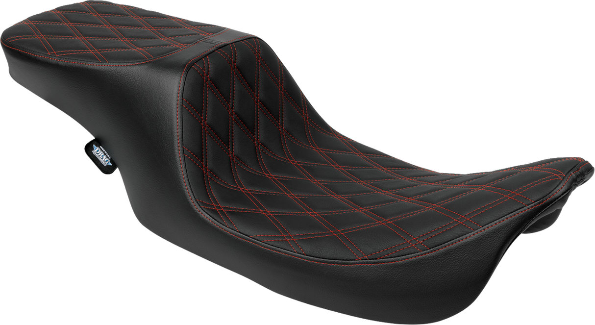 DRAG SPECIALTIES SEATS Predator 2-Up Seat - Vinyl - Double Diamond - Red Stitching - w/o Backrest - FL '97-'07 4695D