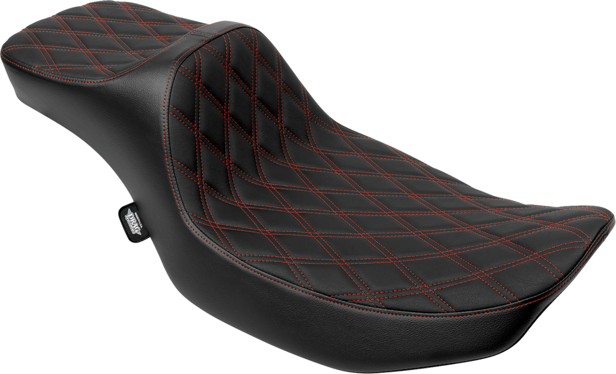 DRAG SPECIALTIES SEATS Extended Reach Predator III Seat - Double Diamond - Red Stitching - Vinyl - FLH/FLT '23-'24 4705D