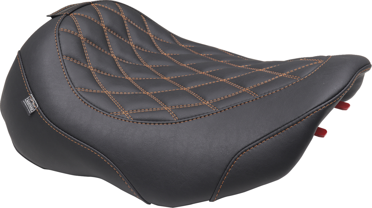 MUSTANG Wide Tripper* Seat - Solo - Dark Brown/Mandarin Orange Stitching - FLT/FLH '23-'25 89503MO