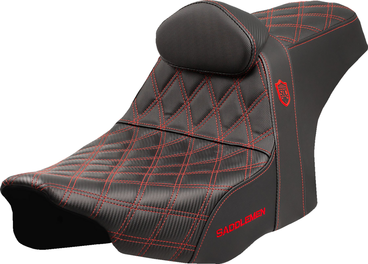 SADDLEMEN Pro Series SDC Performance Seat - Red Stitching - w/ Backrest - FLT/FLH '23-'24 SC82307DB4