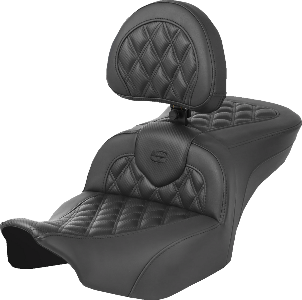 SADDLEMEN Heated Roadsofa™ Seat - Carbon Fiber - Lattice Stitch - w/ Backrest - FLT/FLH '23-'24 823-07-206C0
