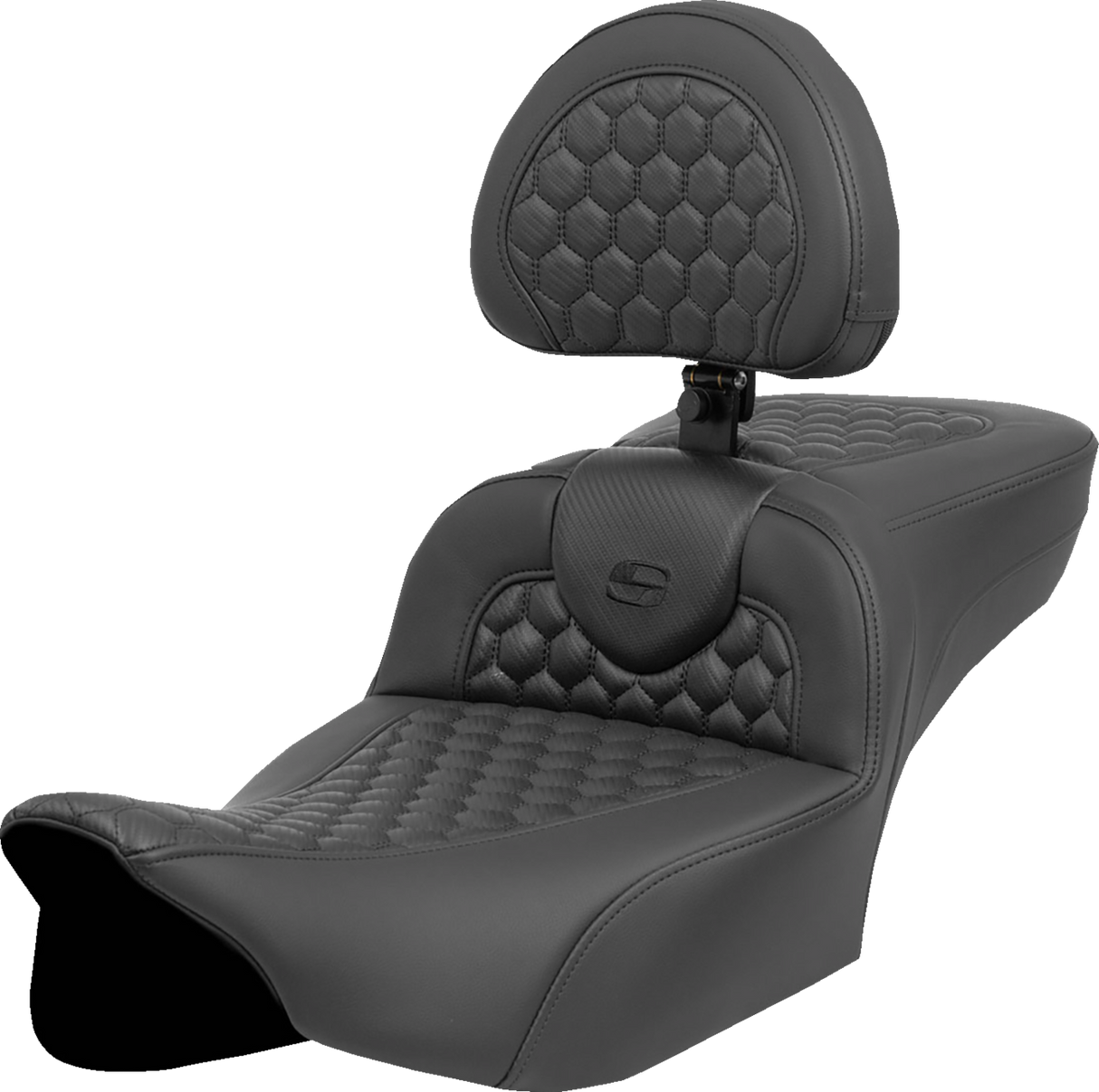 SADDLEMEN Heated RoadSofa* Seat - Extended Reach - Honeycomb Stitch - w/ Backrest - FLT/FLH *23-*24 823-07-190C0