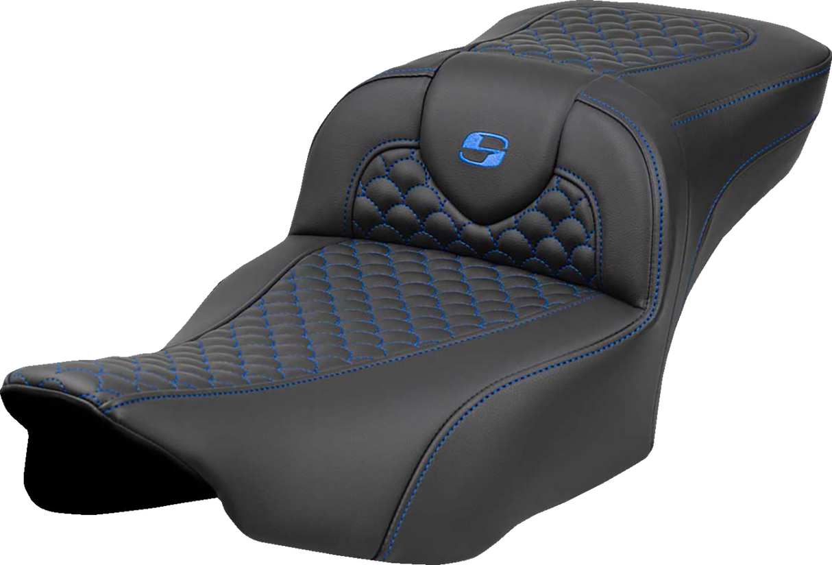 SADDLEMEN Roadsofa* Extended Reach Seat - Dragon Scale Stitch - Blue Stitch-w/o Backrest - FLTR/FLHX '23-'24 823-07-20901