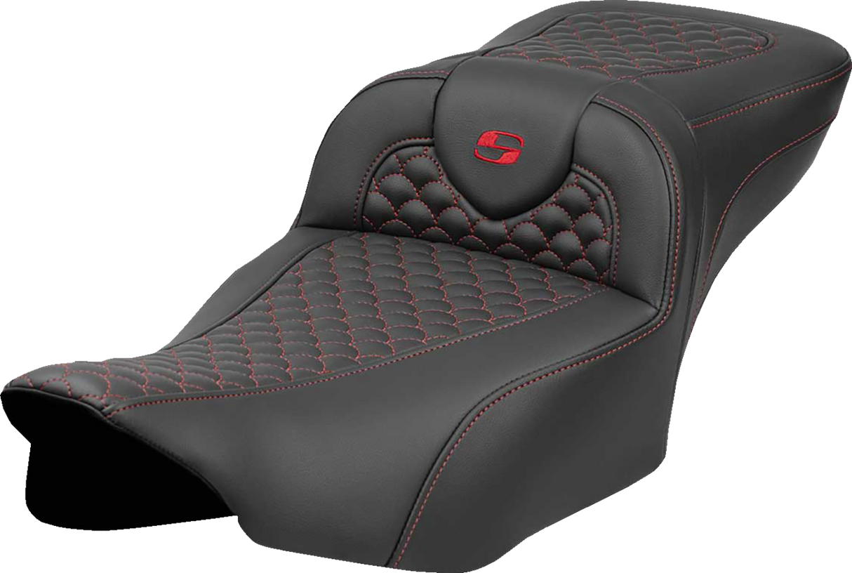SADDLEMEN Roadsofa* Extended Reach Seat - Dragon Scale Stitch - Red Stitch - w/o Backrest - FLTR/FLHX '23-'24 823-07-20904